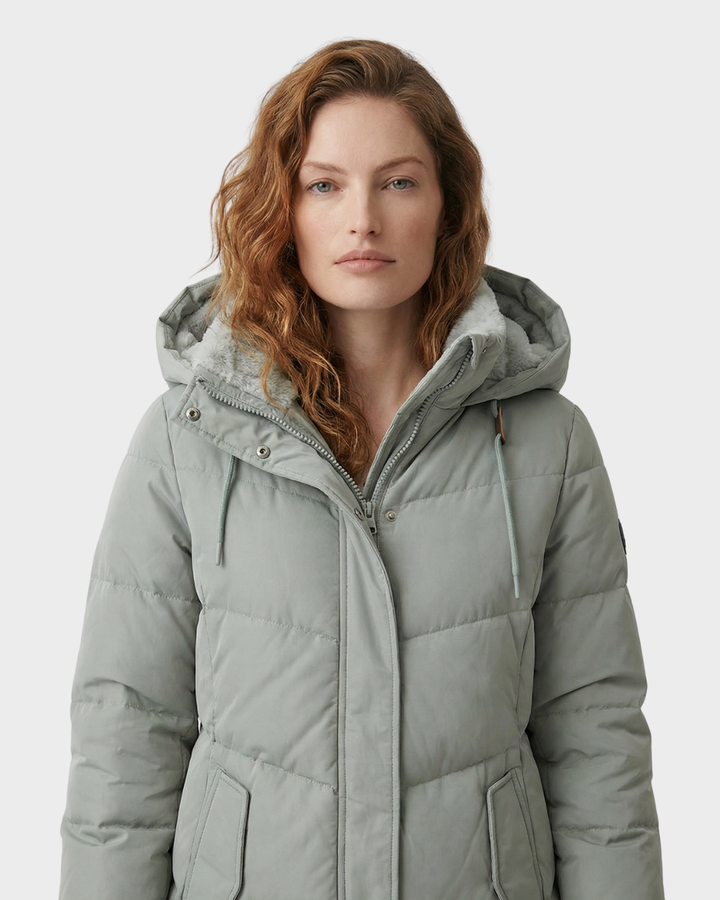 Abrigo Acolchado Largo con Capucha para Mujer