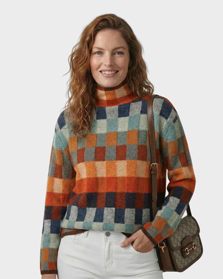 Suéter de Cuello Alto con Estampado Geométrico