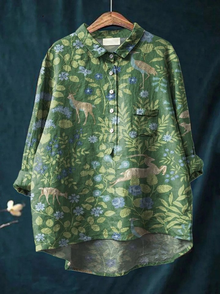 Paloma | Camiseta Casual con Estampado Floral Vintage de Animales