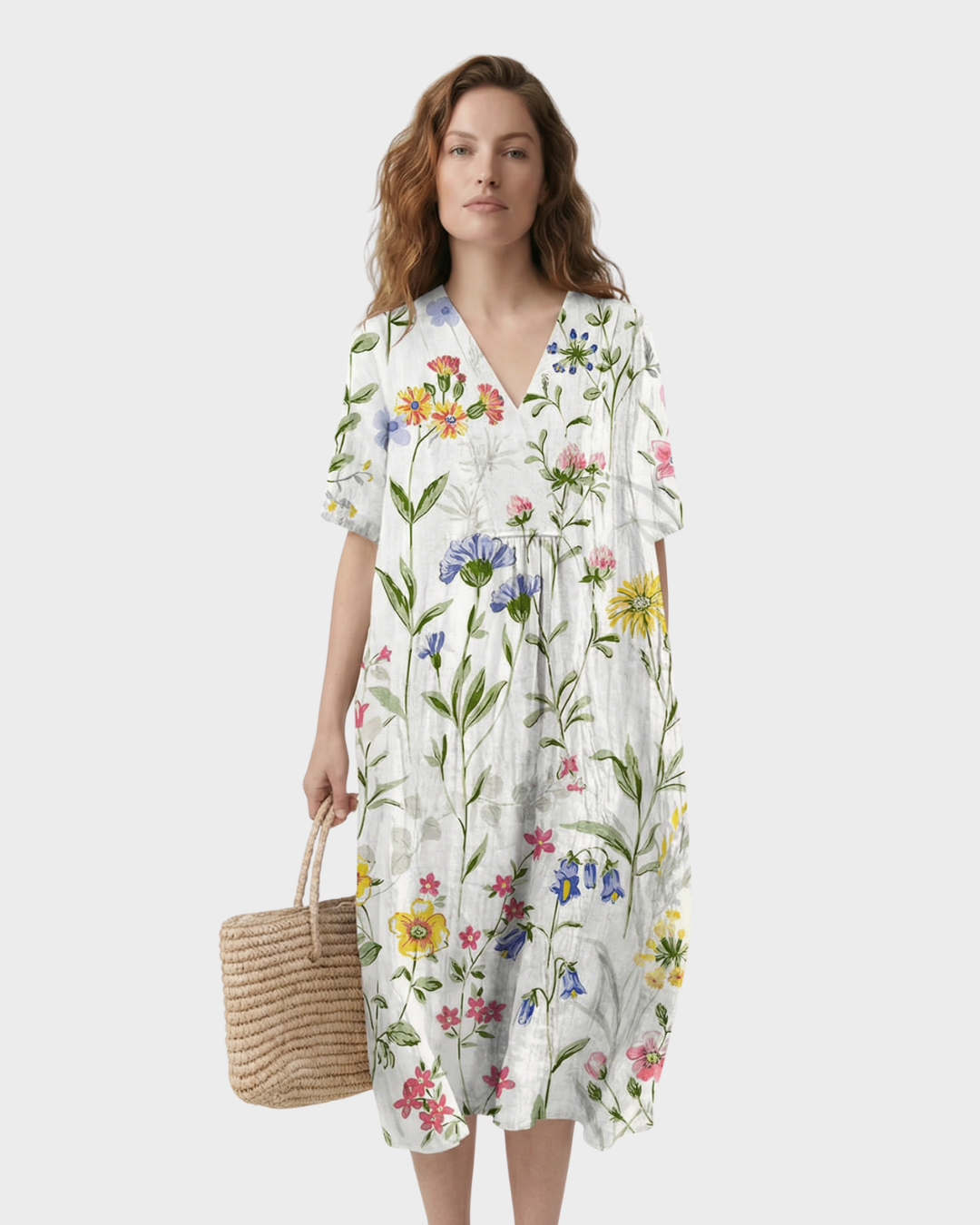 Vestido Largo Mujer Algodón Estampado Floral