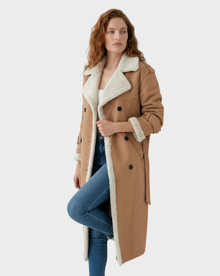 Abrigo Estilo Trench con Forro de Borreguito y Material Resistente