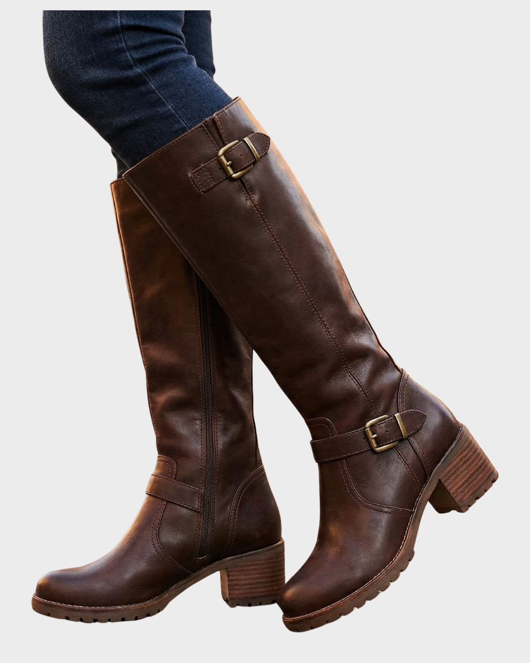 Botas Altas de Cuero con Hebilla y Suela Antideslizante