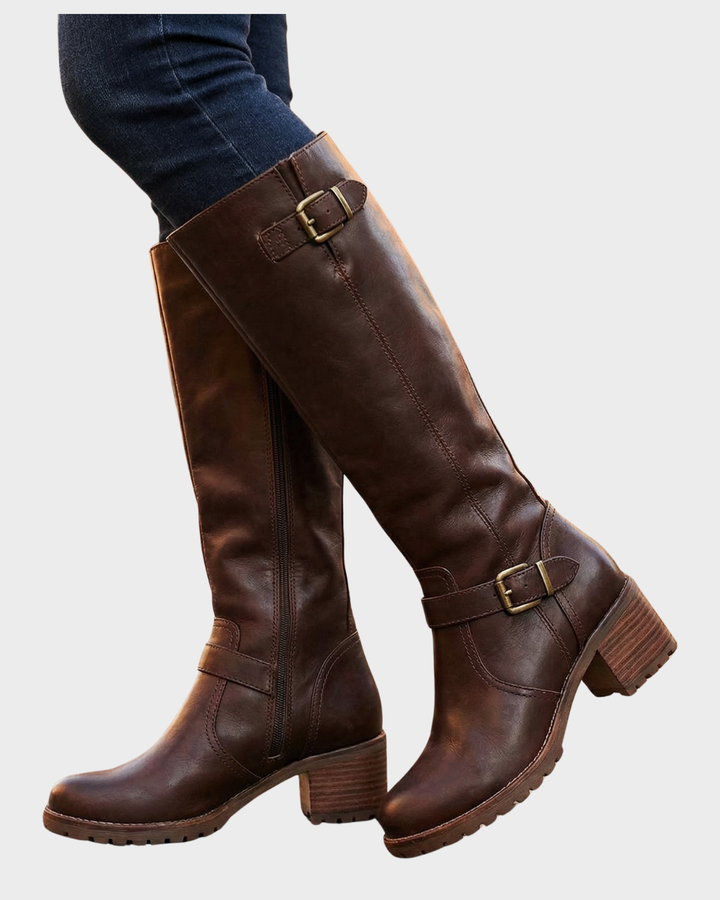 Botas Altas de Cuero con Hebilla y Suela Antideslizante