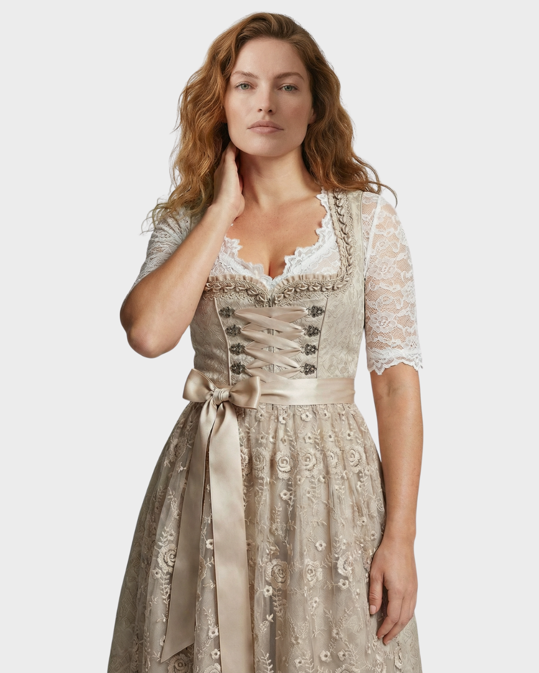 Vestido Tradicional Alemán con Encaje y Cinta para Mujer