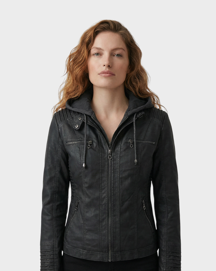Chaqueta de Cuero con Capucha para Mujer
