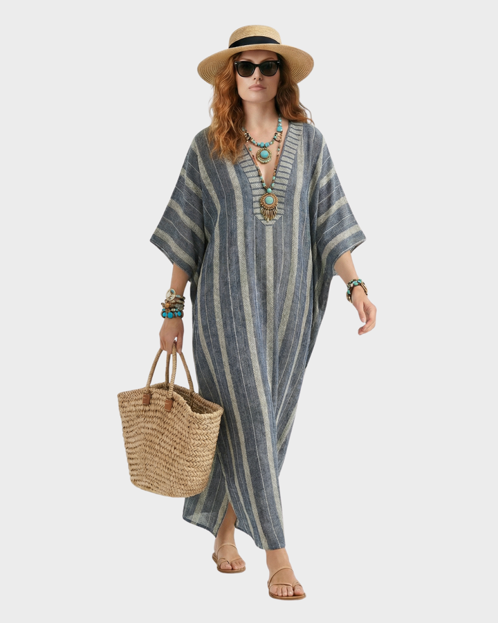 Vestido largo de algodón a rayas