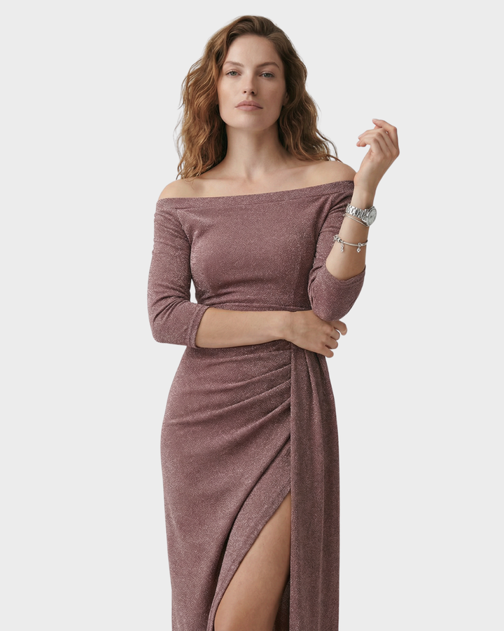 Vestido largo de fiesta con detalle drapeado para mujer