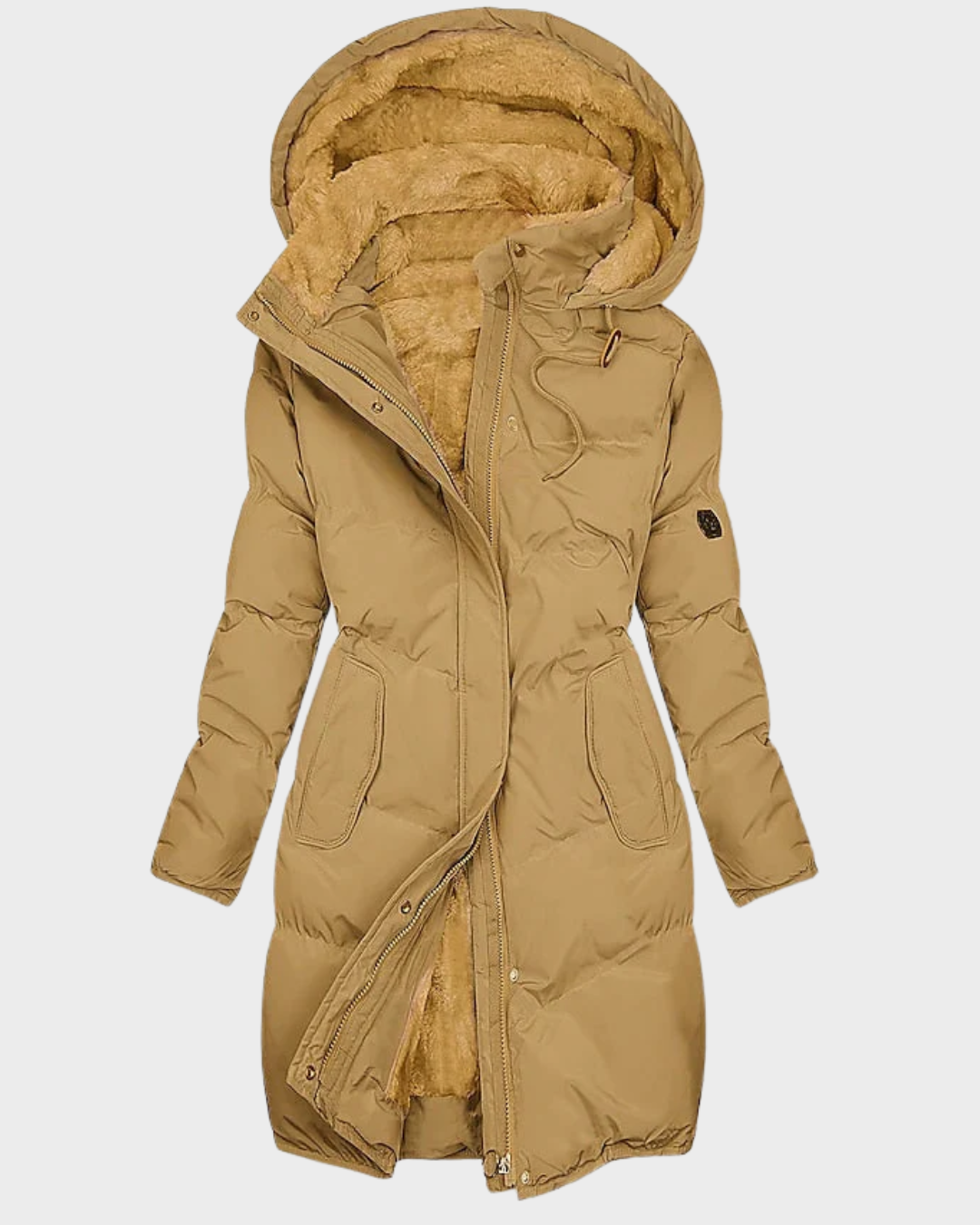 Abrigo Acolchado Largo con Capucha para Mujer