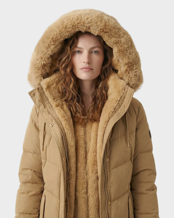 Abrigo Acolchado Largo con Capucha para Mujer