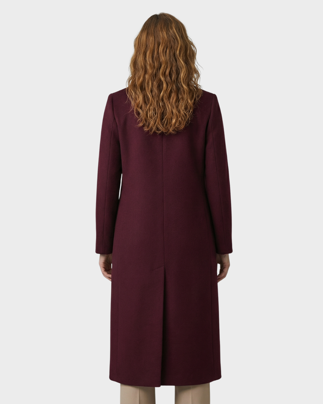 Chaqueta cruzada de lana burdeos con mangas largas elegantes