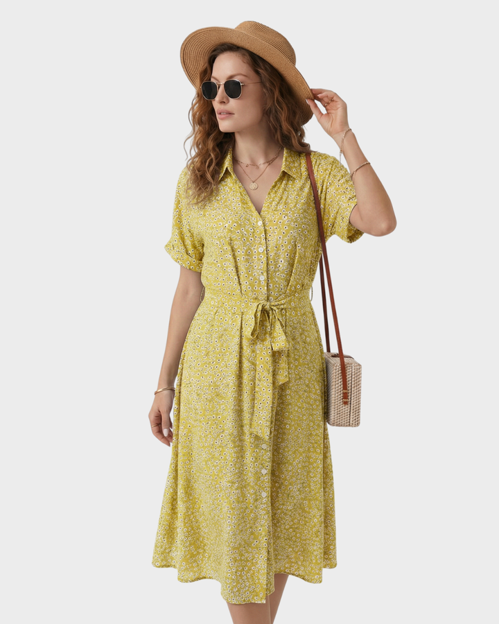Vestido de verano floral con cintura ajustable