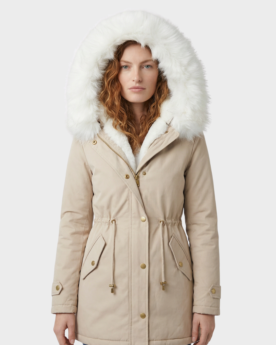 Abrigo de Invierno con Capucha de Piel Sintética y Cinturón para Mujer