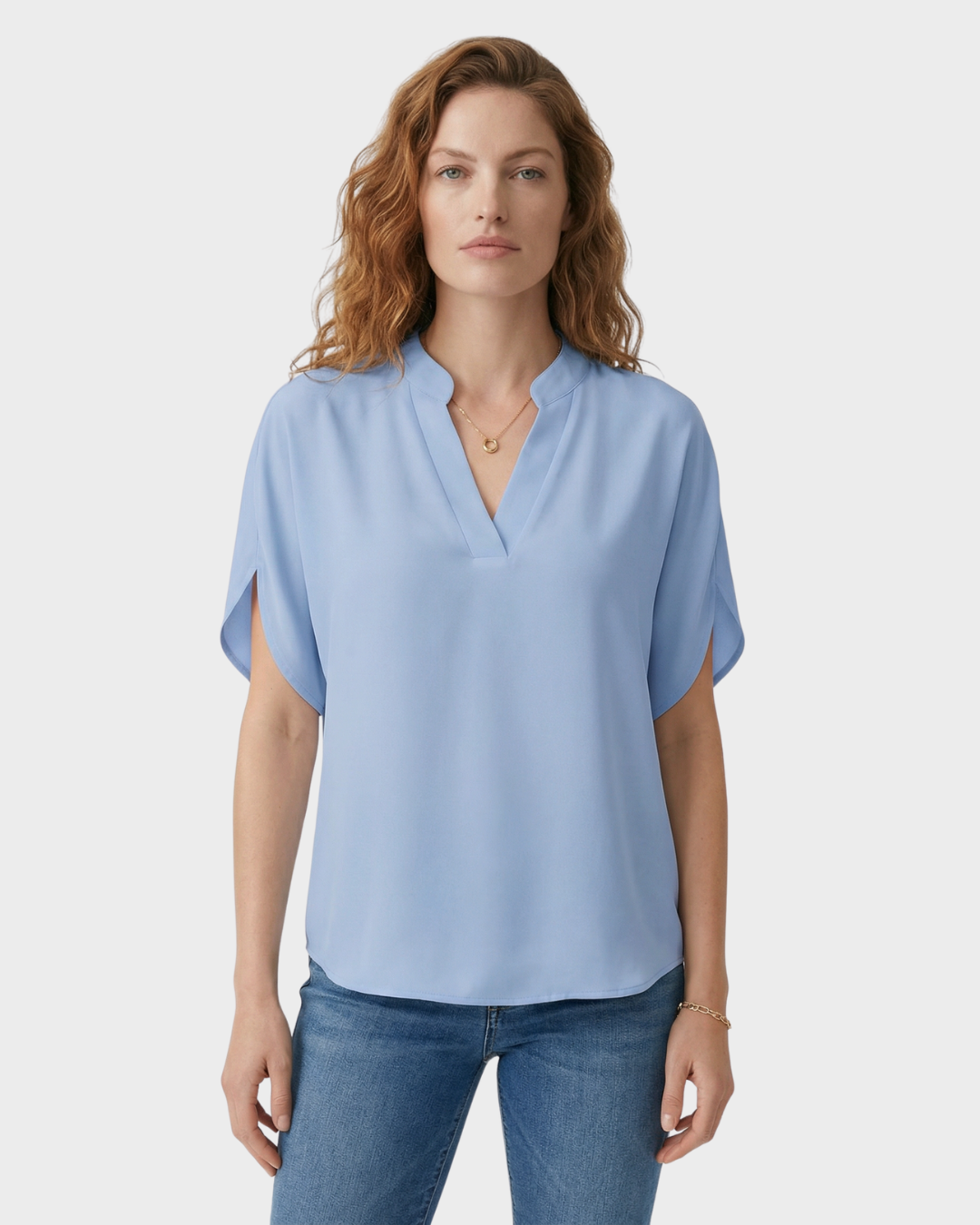 Blusa Satinada de Manga Corta