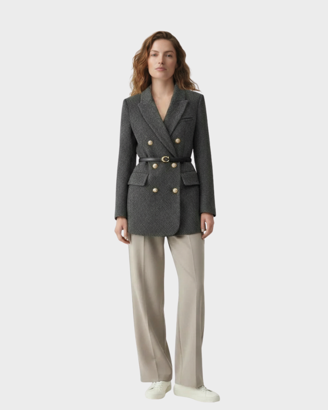 Chaqueta de tweed acrílico con doble botonadura y corte ajustado