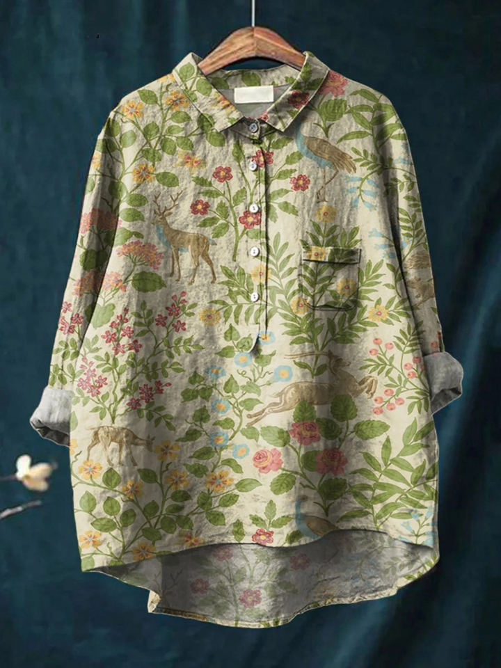 Paloma | Camiseta Casual con Estampado Floral Vintage de Animales