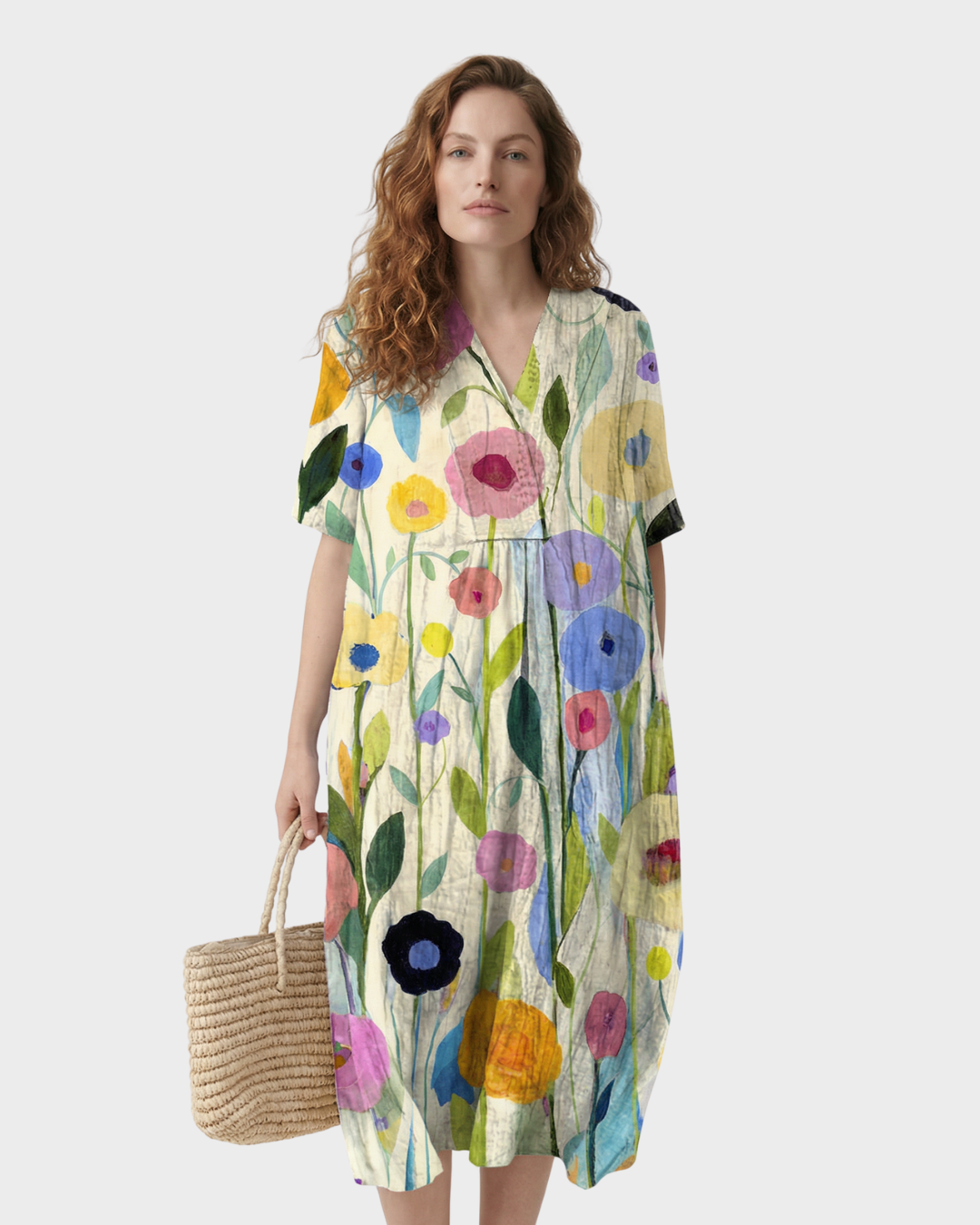 Vestido Largo Mujer Algodón Estampado Floral