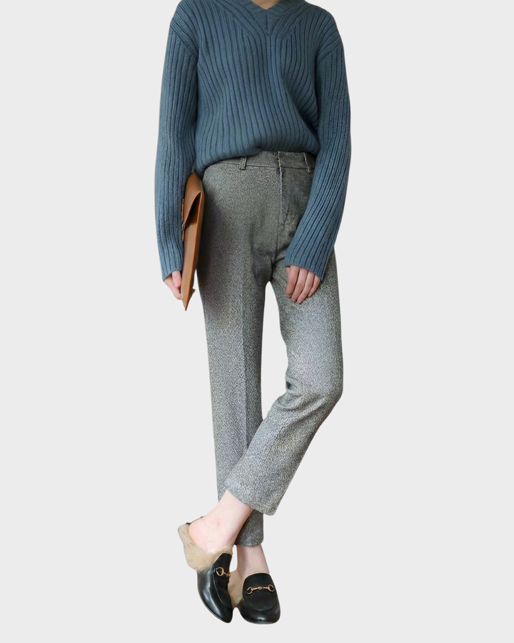 Pantalón de Lana con Diseño Herringbone