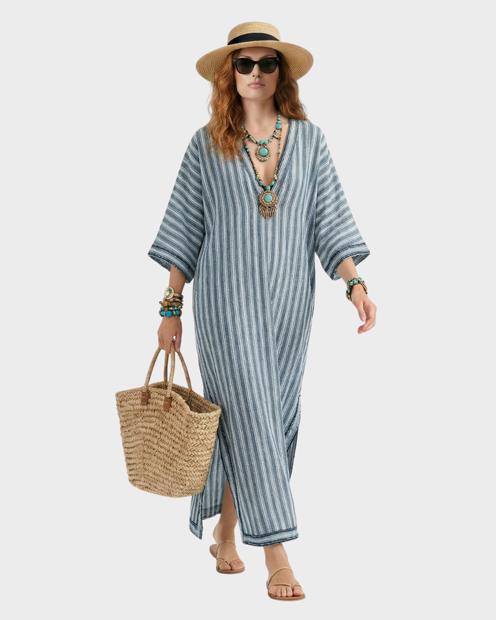 Vestido largo de algodón a rayas