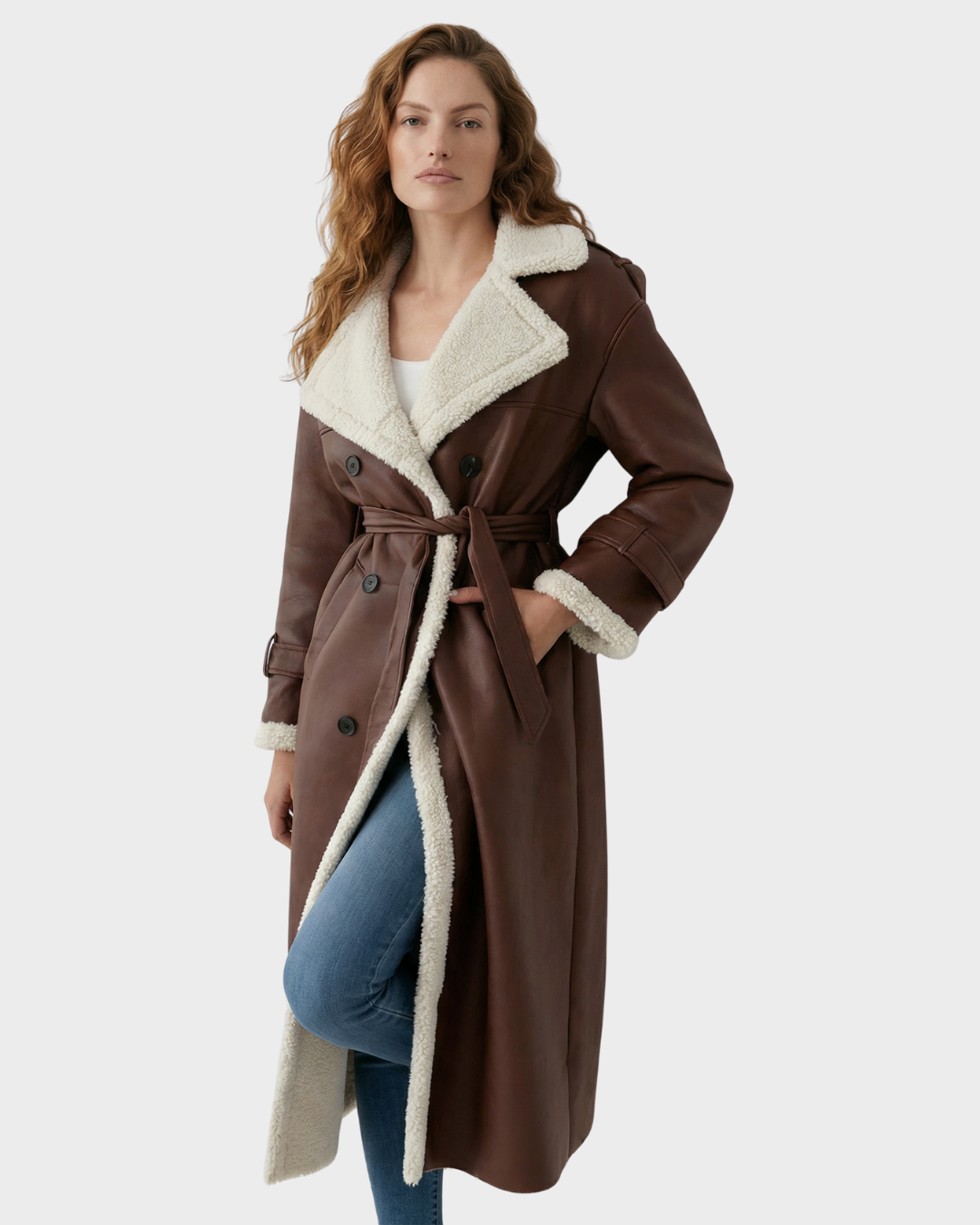 Abrigo Estilo Trench con Forro de Borreguito y Material Resistente