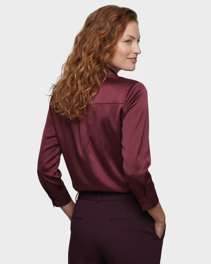 Blusa de Satén con Cuello en V