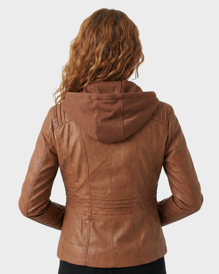 Chaqueta de Cuero con Capucha para Mujer