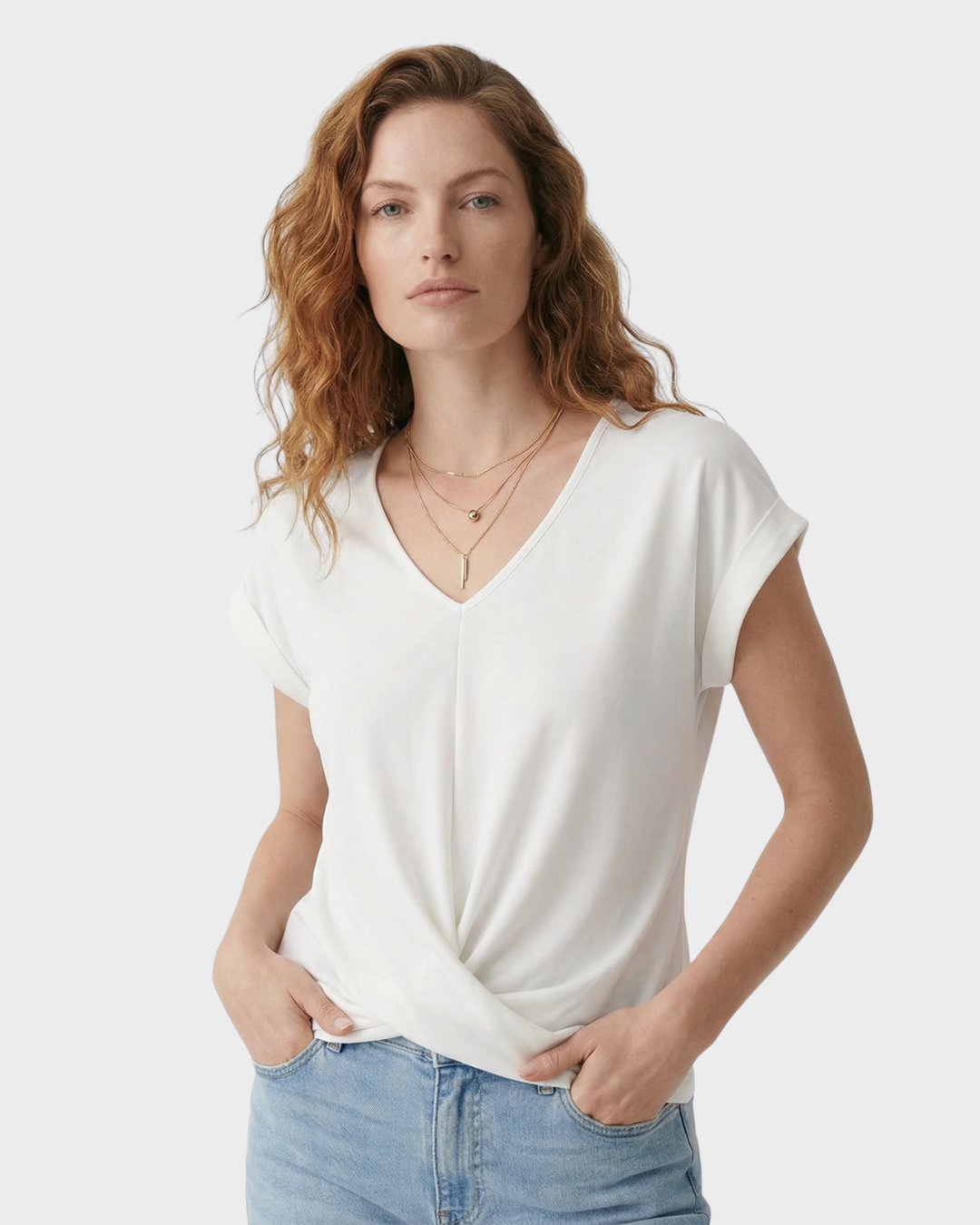 Blusa de algodón con cuello en V