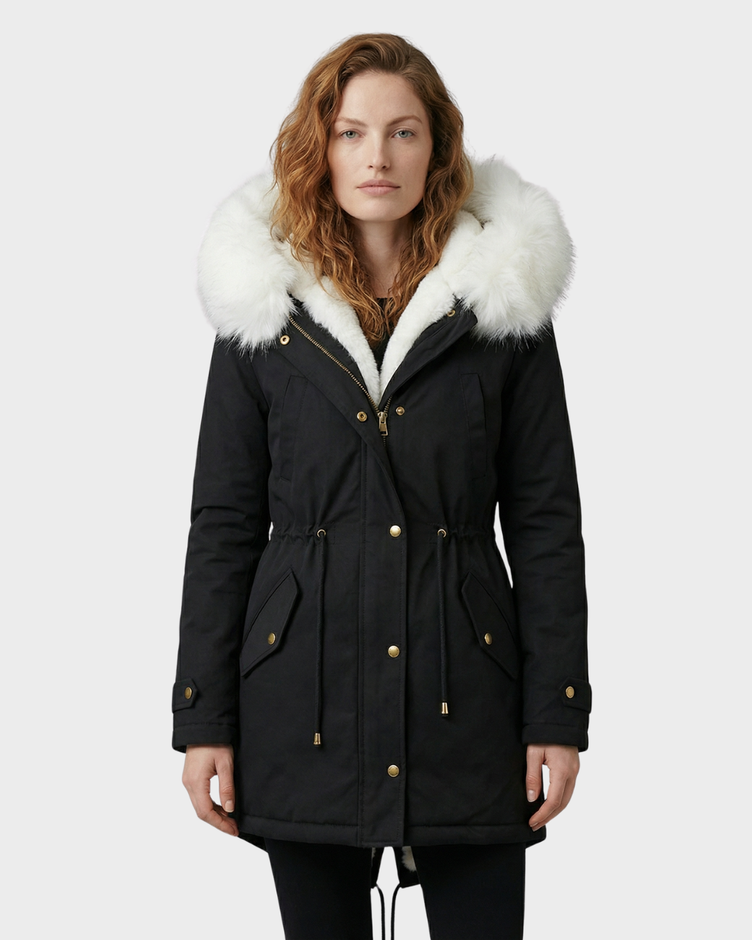 Abrigo de Invierno con Capucha de Piel Sintética y Cinturón para Mujer