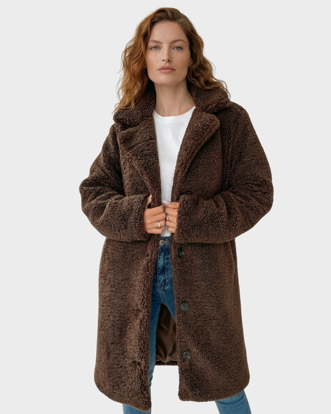 Abrigo de Borreguito con Botones y Forro Suave Fleece