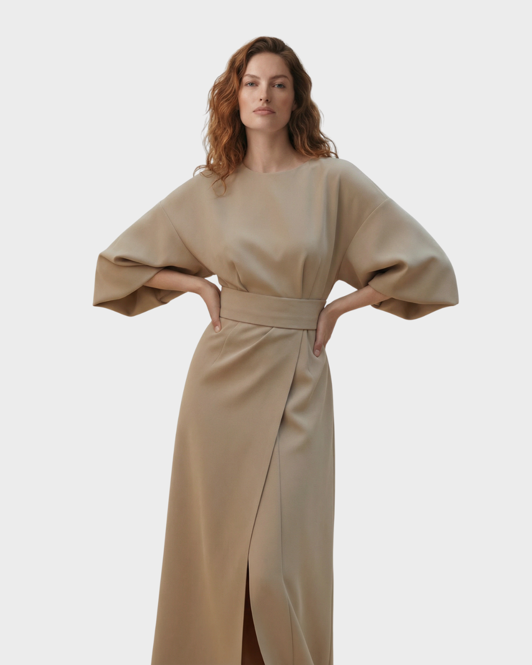 Vestido Midi Mujer con Cinturón Algodón Manga Kimono Elegante Primavera