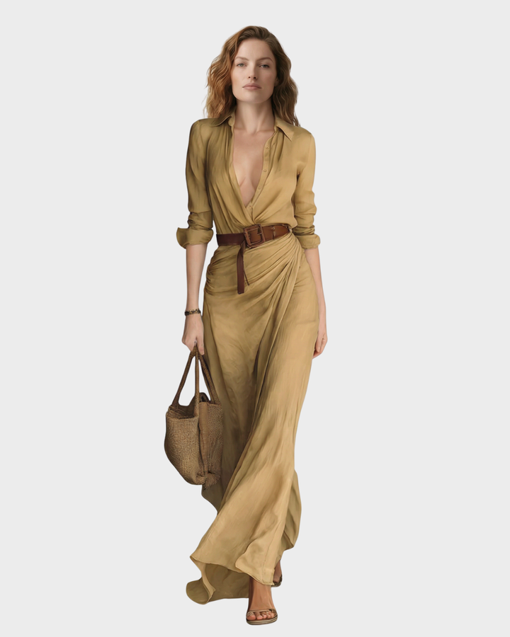 Vestido largo con cinturón para mujer
