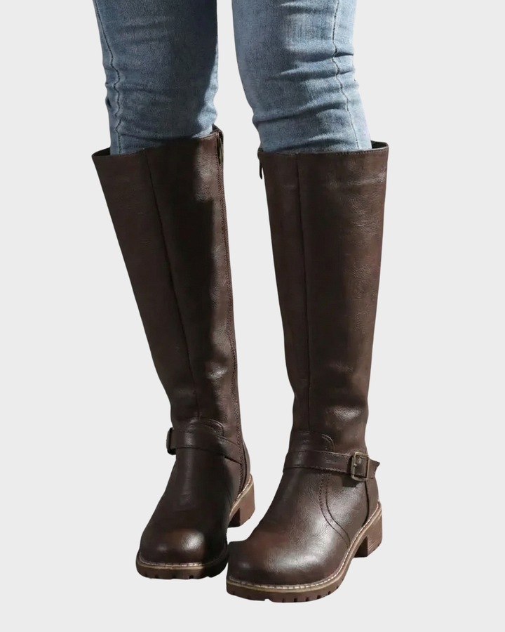 Botas Altas de Cuero con Hebilla y Suela Antideslizante