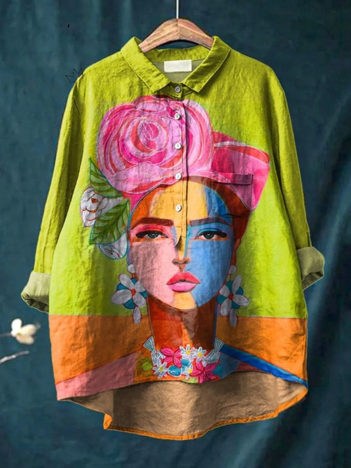 Lola | Camiseta Casual con Retrato de Frida en Estampado al Óleo