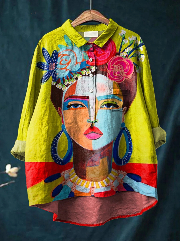 Lola | Camiseta Casual con Retrato de Frida en Estampado al Óleo