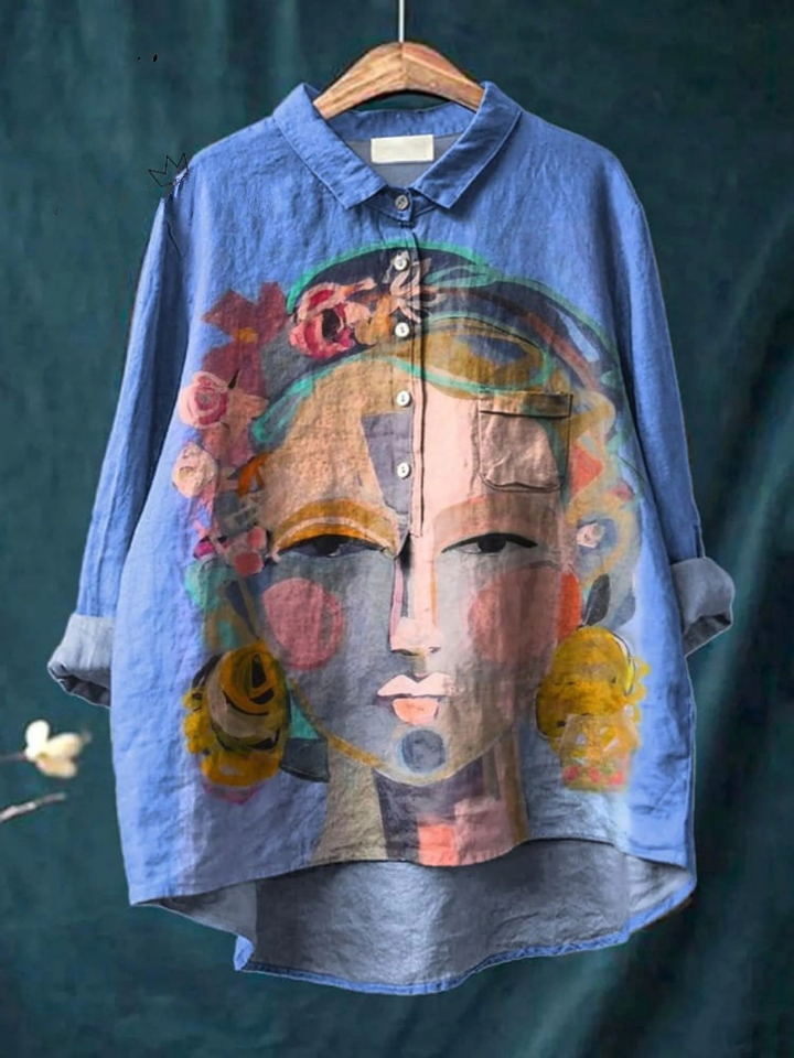 Lola | Camiseta Casual con Retrato de Frida en Estampado al Óleo