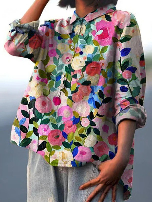 Mónica | Camisa Casual de Mujer con Estampado Floral Colorido de Primavera