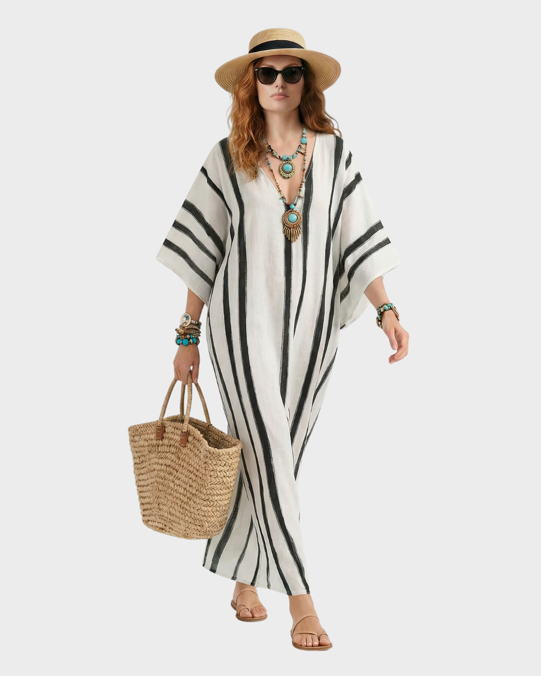 Vestido largo de algodón a rayas