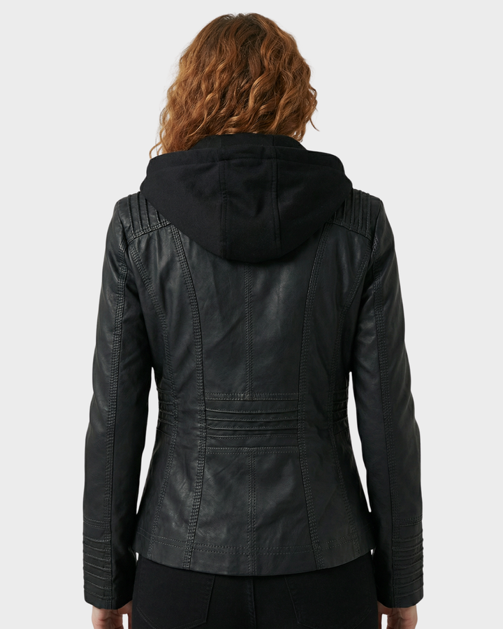 Chaqueta de Cuero con Capucha para Mujer