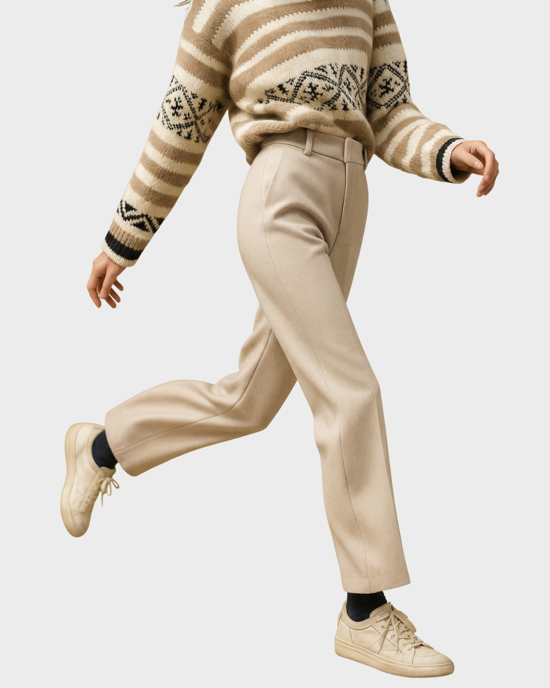 Pantalón de Lana con Diseño Herringbone