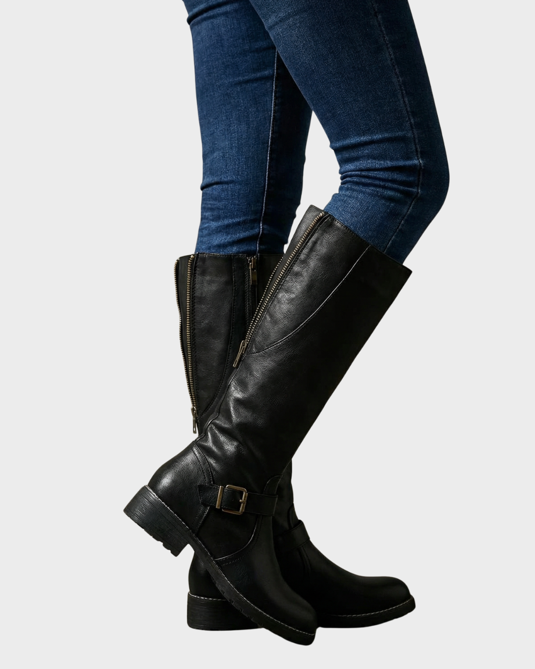 Botas Altas de Cuero con Hebilla y Suela Antideslizante