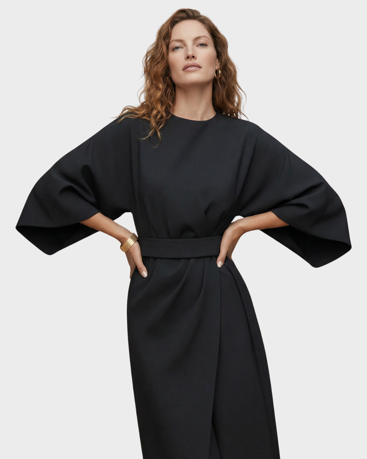 Vestido Midi Mujer con Cinturón Algodón Manga Kimono Elegante Primavera