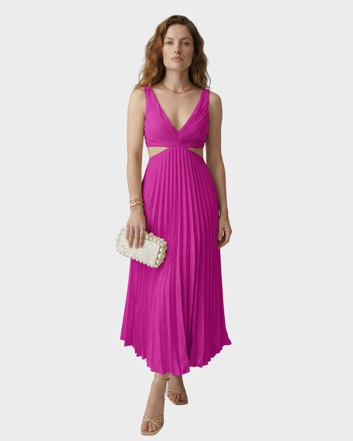 Vestido midi plisado para mujer de algodón