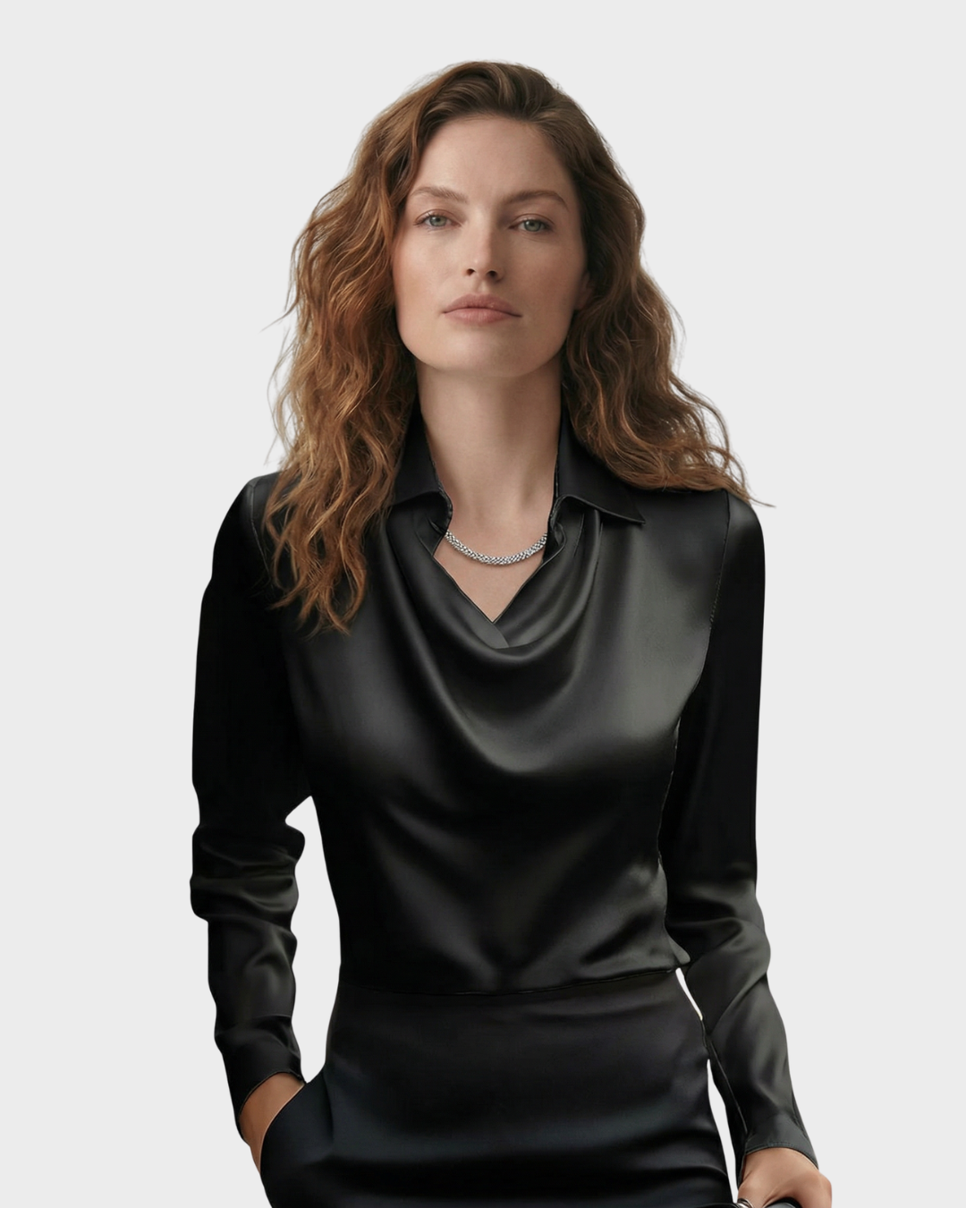 Blusa de satén con cuello en V para mujer