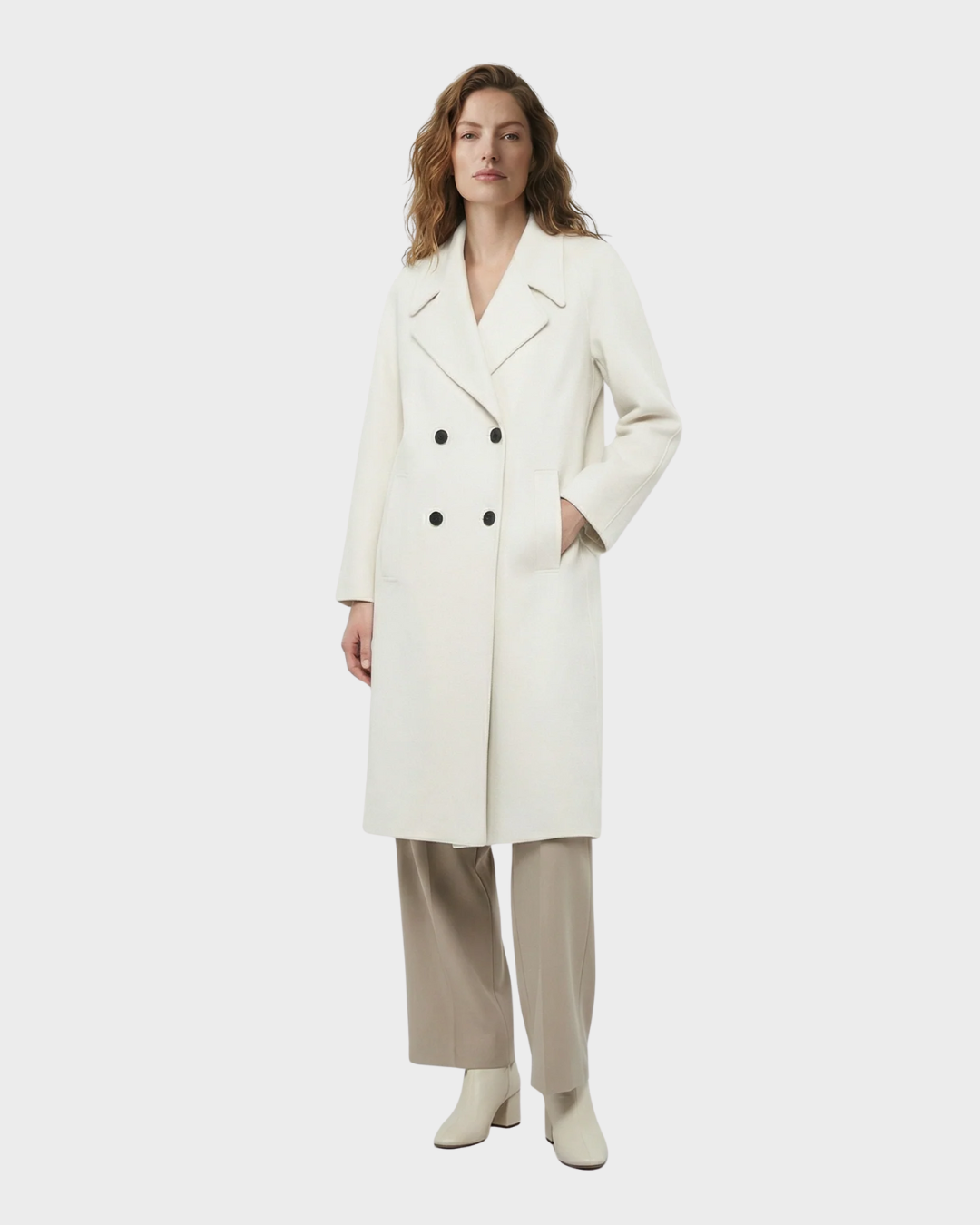 Chaqueta de lana con cuello largo rebatible y elegante doble botonadura