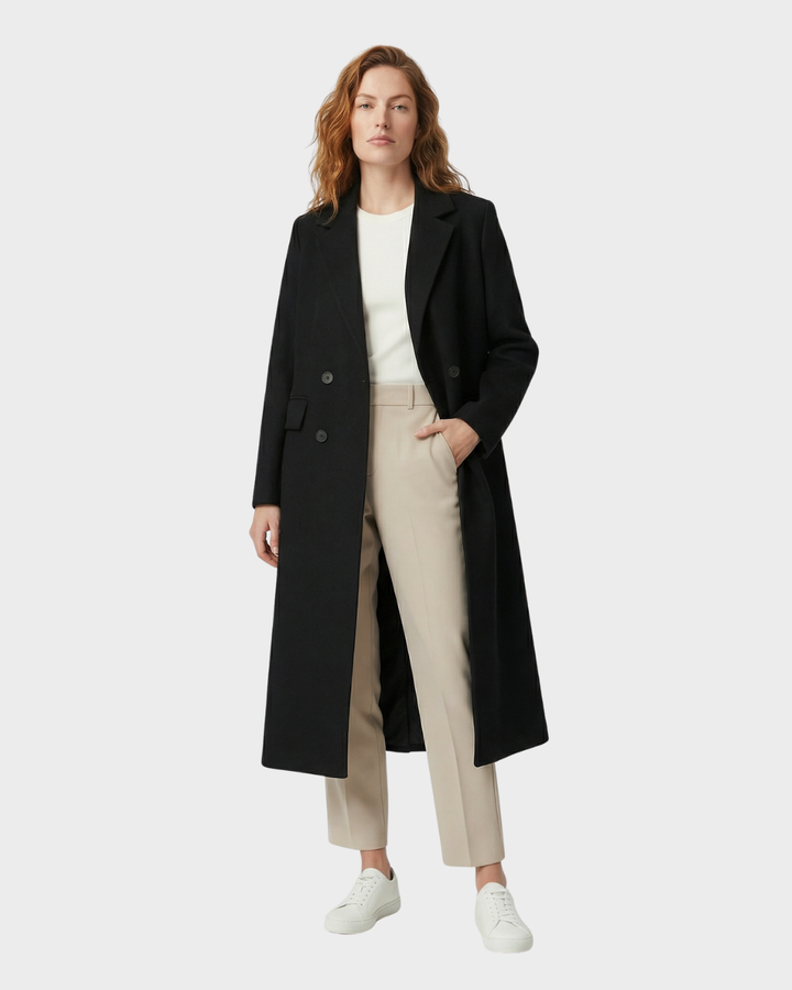 Chaqueta cruzada de lana burdeos con mangas largas elegantes