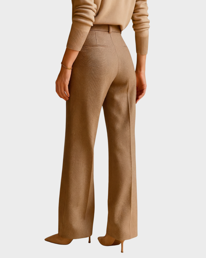 Pantalón de Lana con Diseño Herringbone