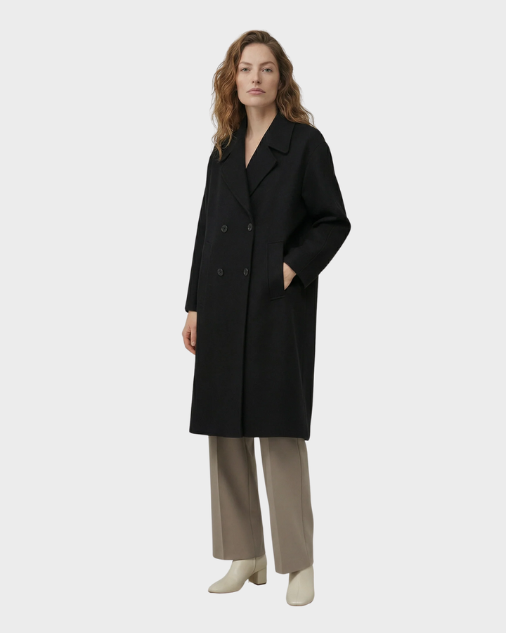 Chaqueta de lana con cuello largo rebatible y elegante doble botonadura