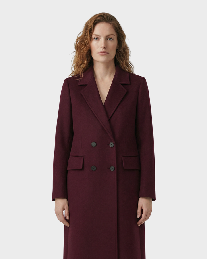 Chaqueta cruzada de lana burdeos con mangas largas elegantes