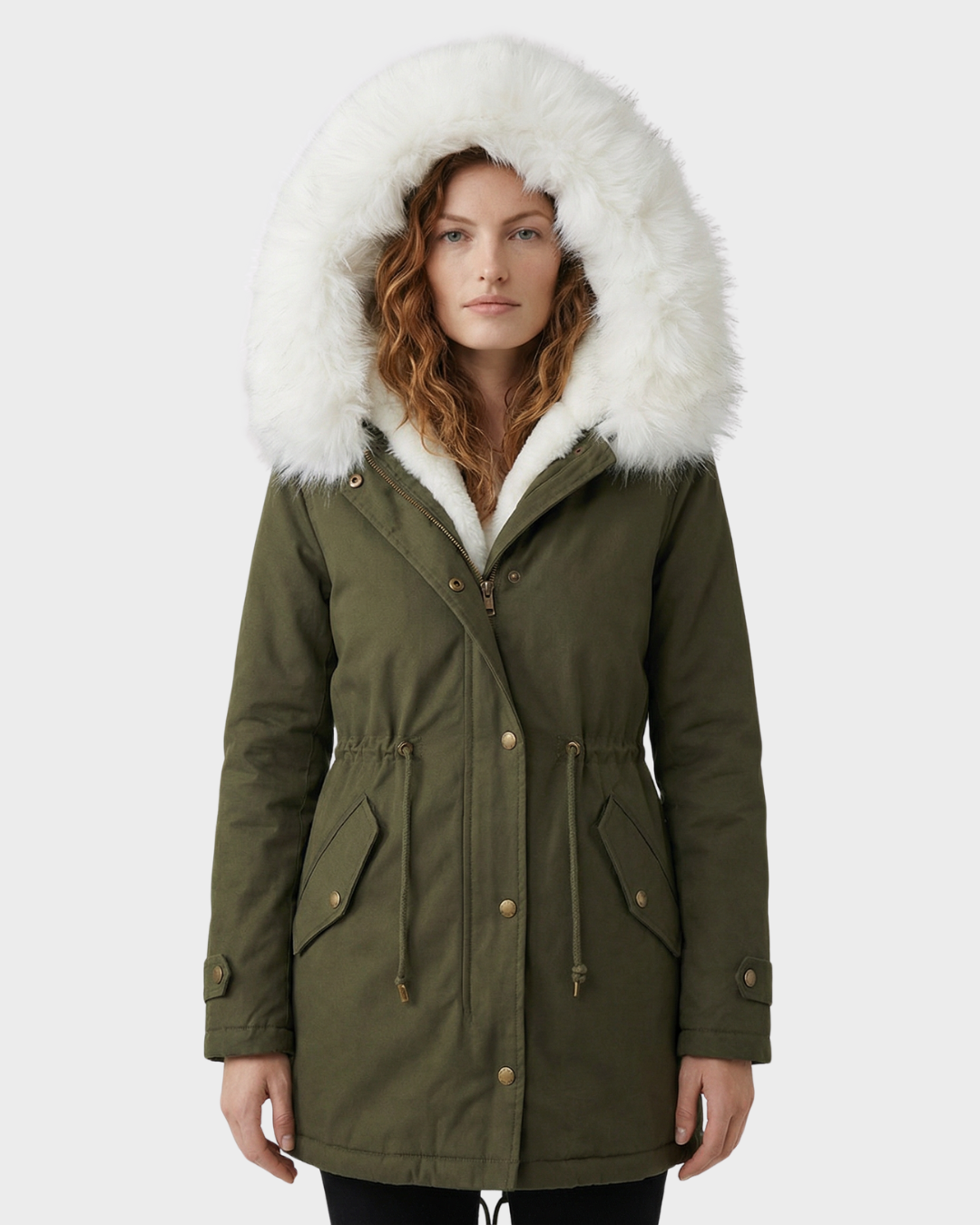 Abrigo de Invierno con Capucha de Piel Sintética y Cinturón para Mujer