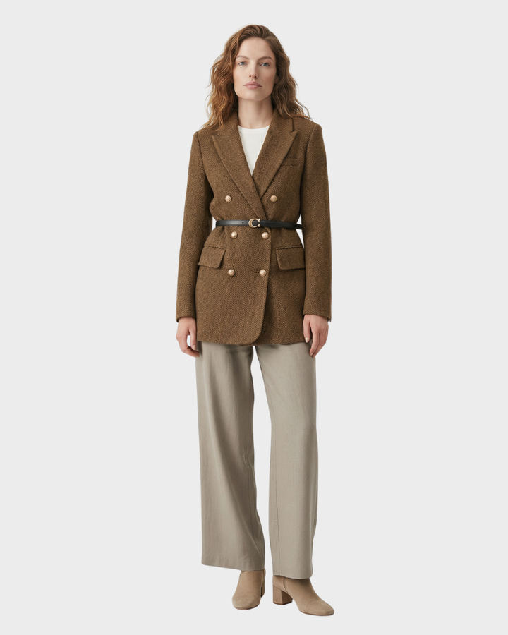 Chaqueta de tweed acrílico con doble botonadura y corte ajustado