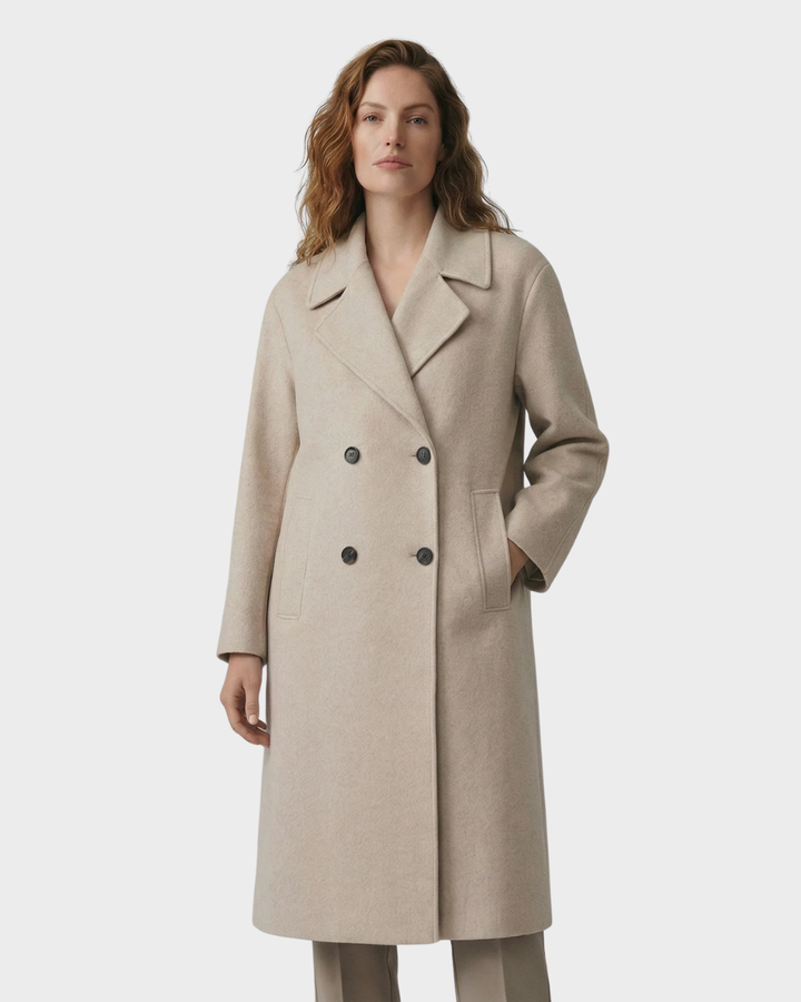 Chaqueta de lana con cuello largo rebatible y elegante doble botonadura